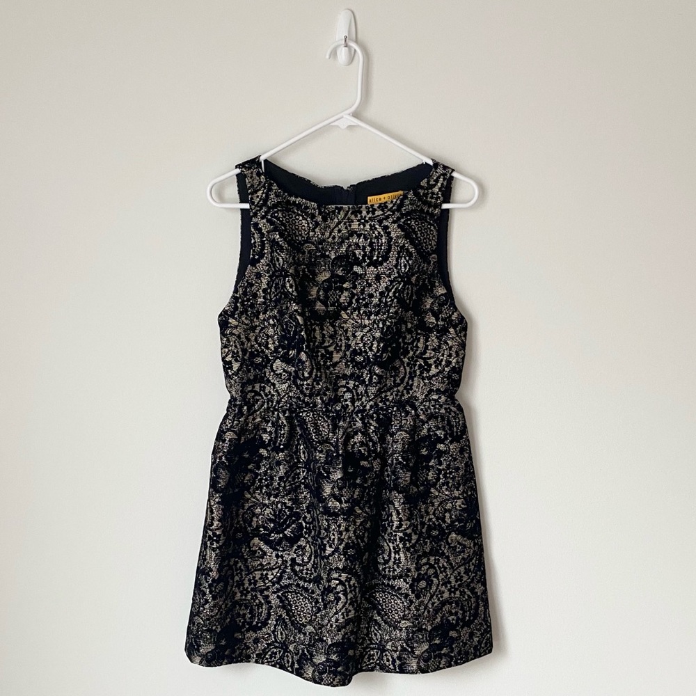 Alice + Olivia Gold and Black Metallic Velvet Dress